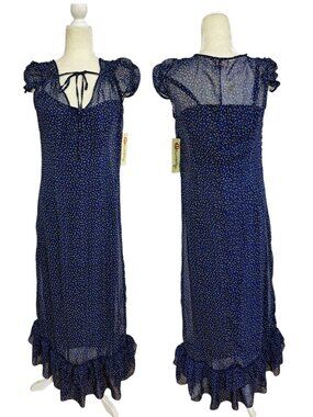 Olsenboye Women's Blue Boho Cap Sleeve Floral Maxi Dress Y2K Sz Large